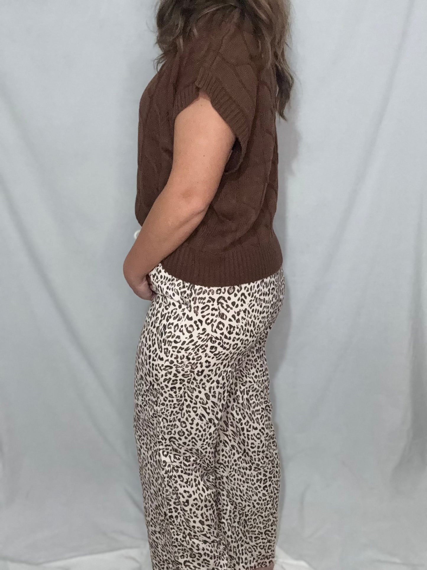 Brown Leopard Drawstring Pants