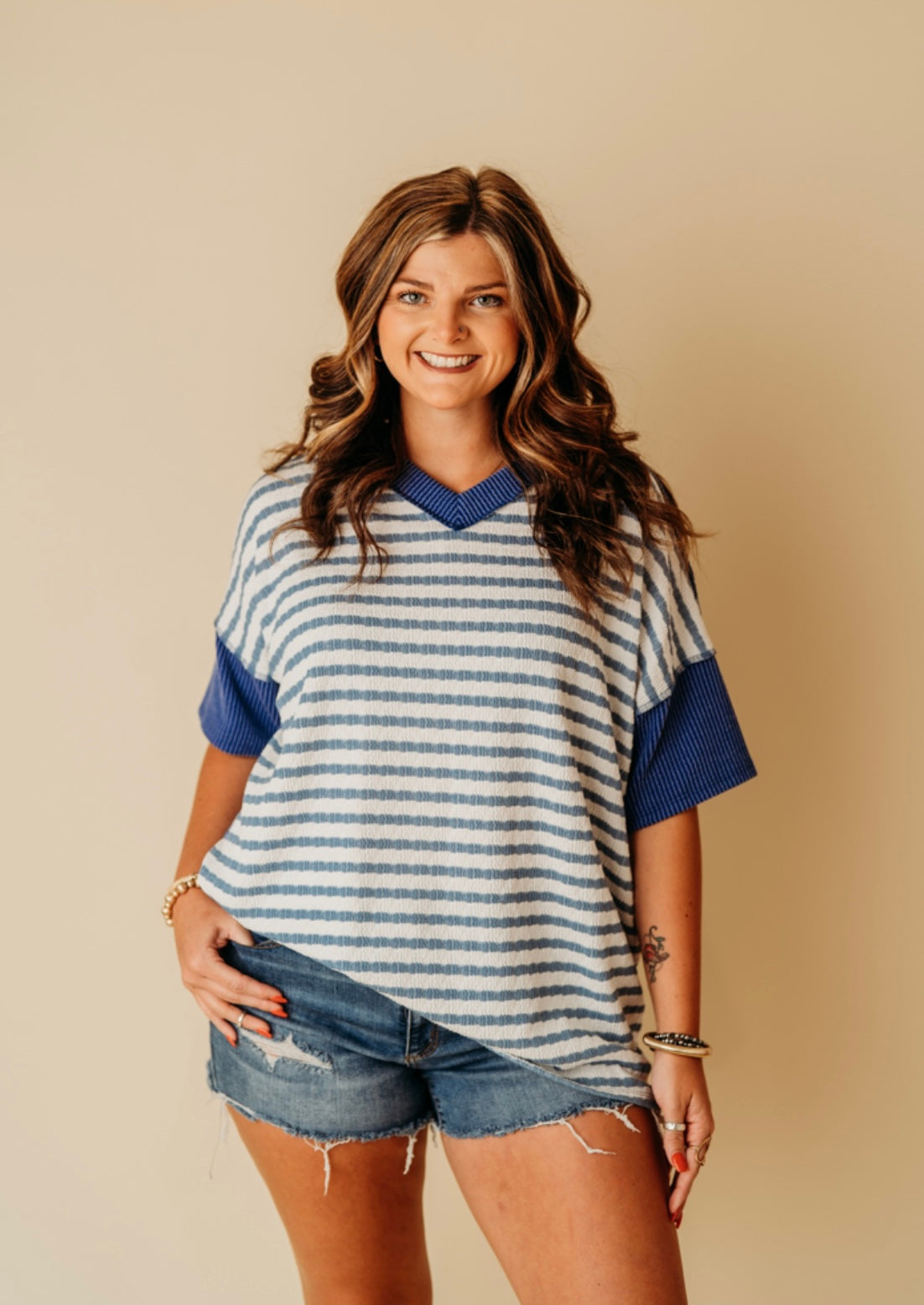 Royal Blue Bubble Stripe Top