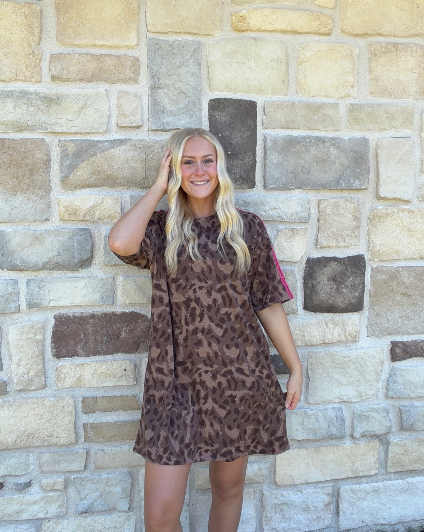 Leopard/Pink Stipe Mini Dress