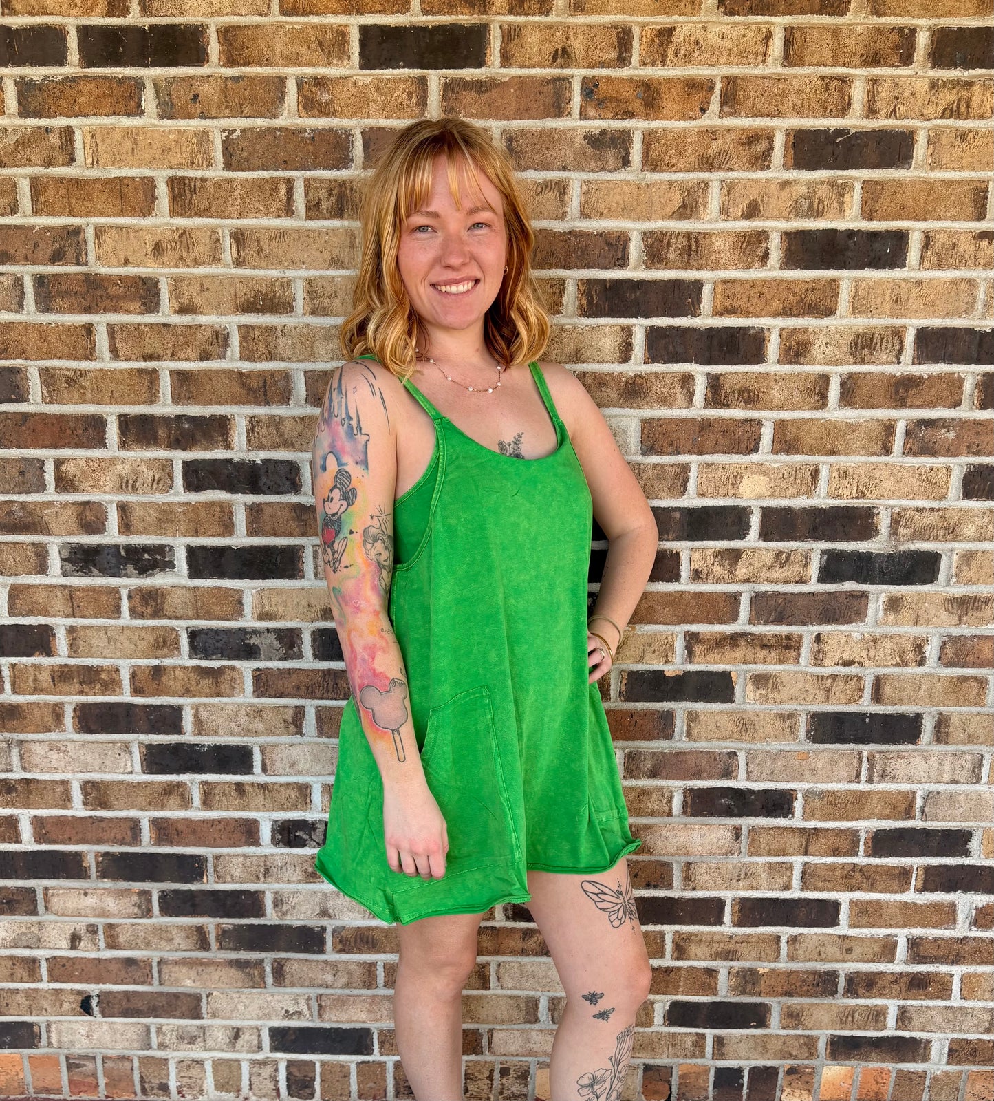 Kelly Green Mini Dress W/Built in Romper