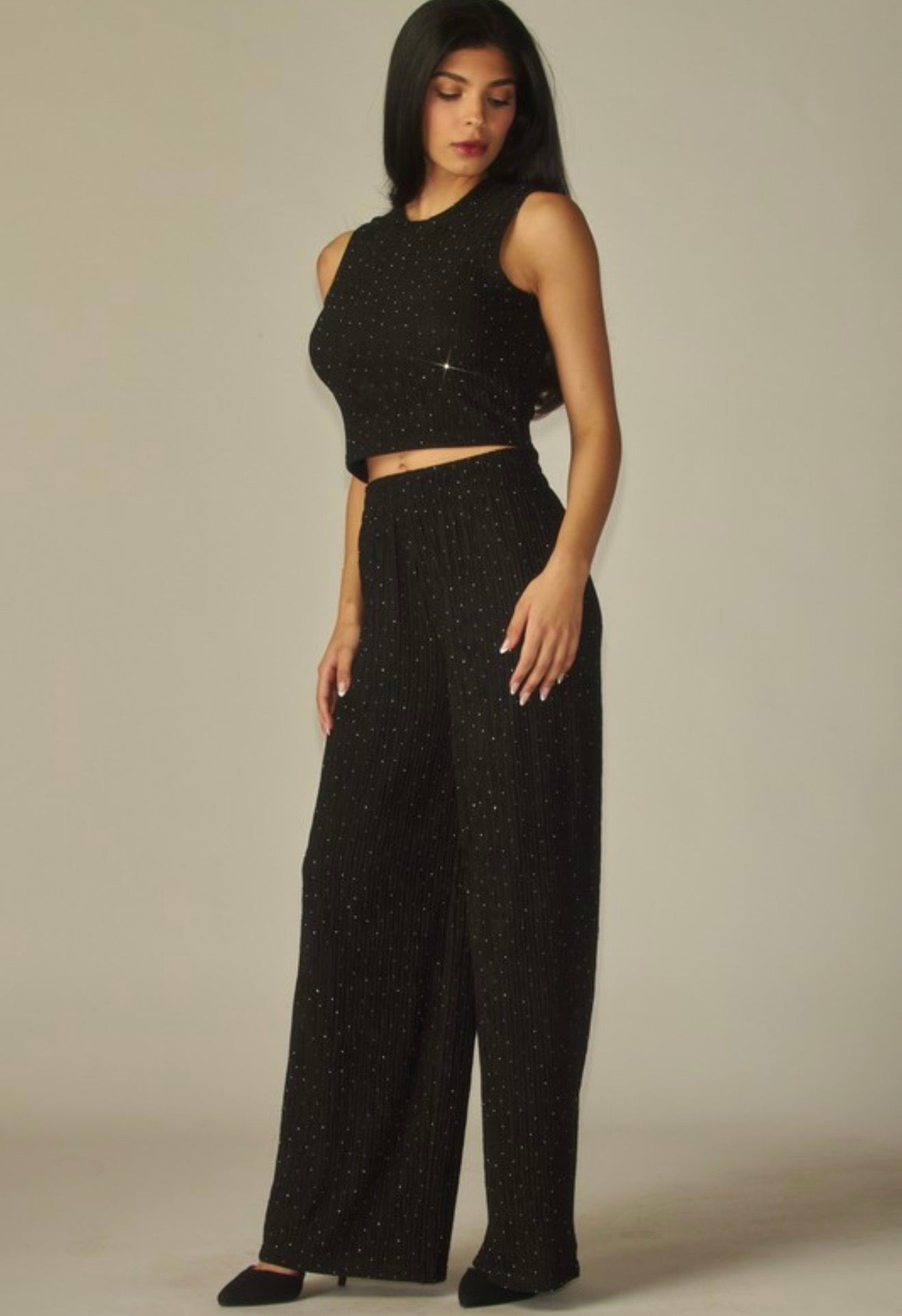 Black Rhinestone Crinkle Set