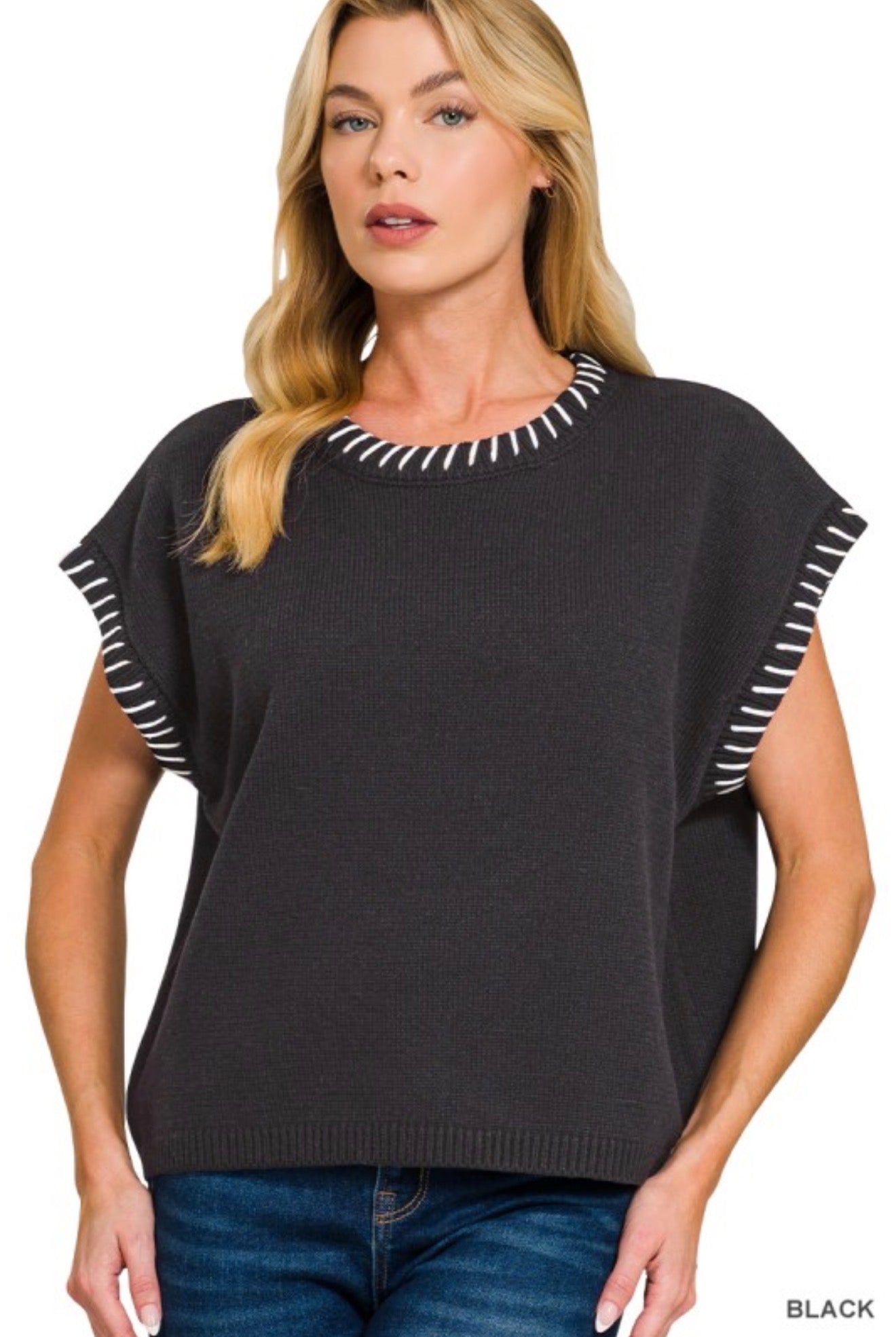 Black Stitched Sweater Vest