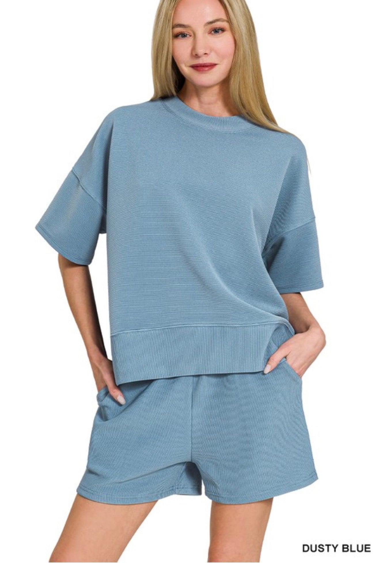 Dusty Blue Ribbed Set