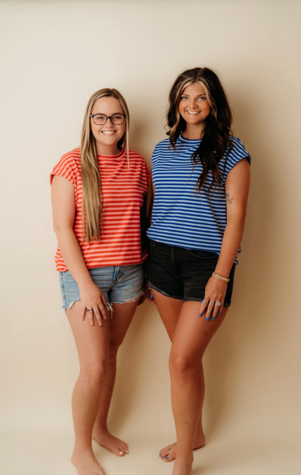 Blue Stripe Cap Sleeve Top