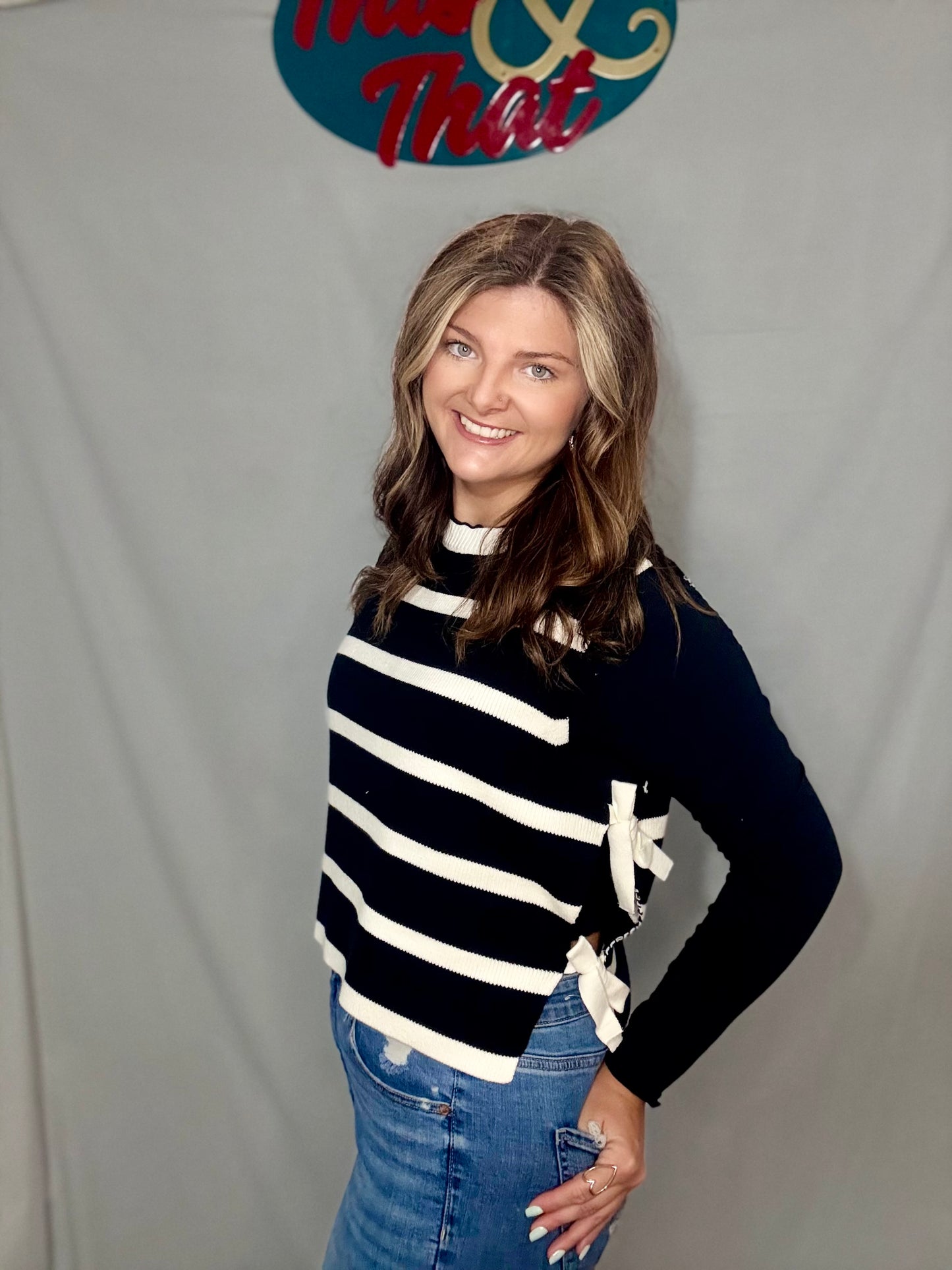 Black Side Tie Stripe Sweater Vest