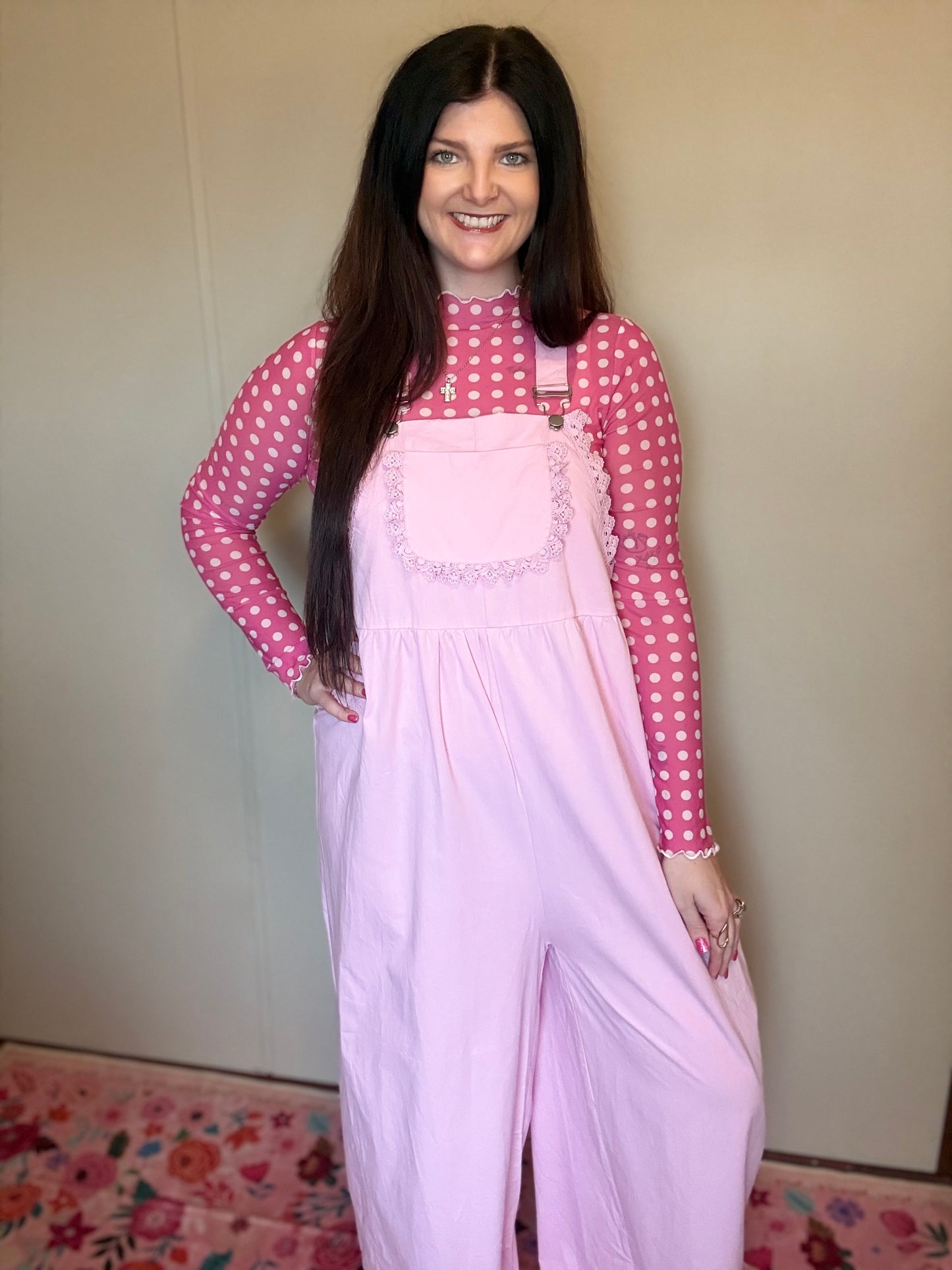 Light Pink Lace Detail Overalls