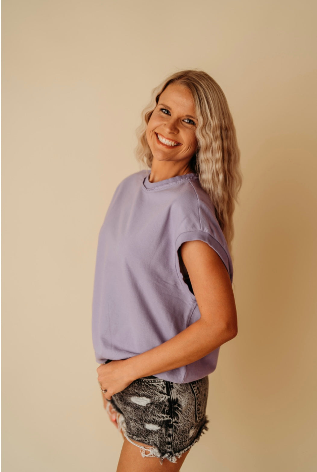 Lavender French Terry Sleeveless Top