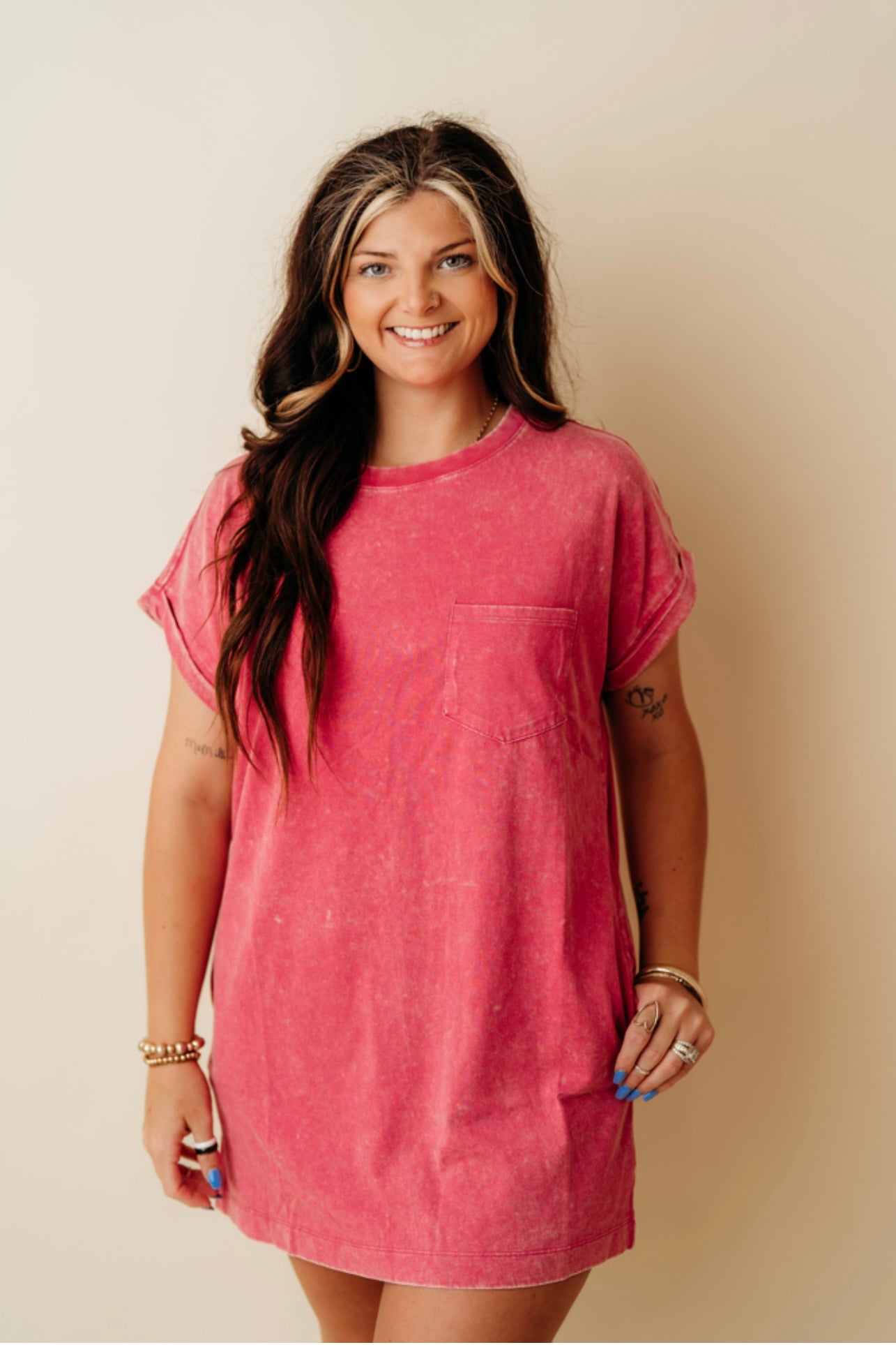 Ash Pink acid wash tshirt dress