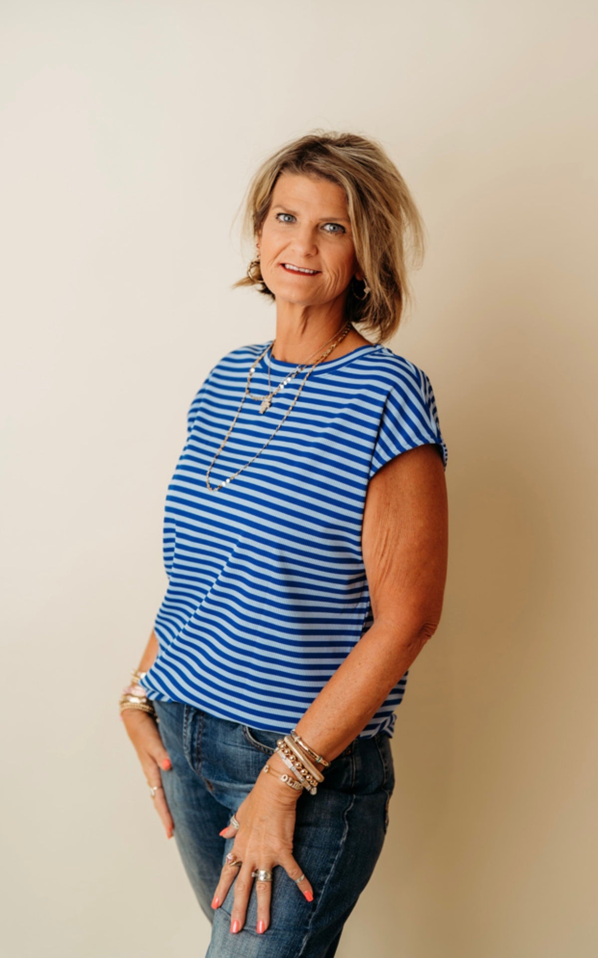 Blue Stripe Cap Sleeve Top