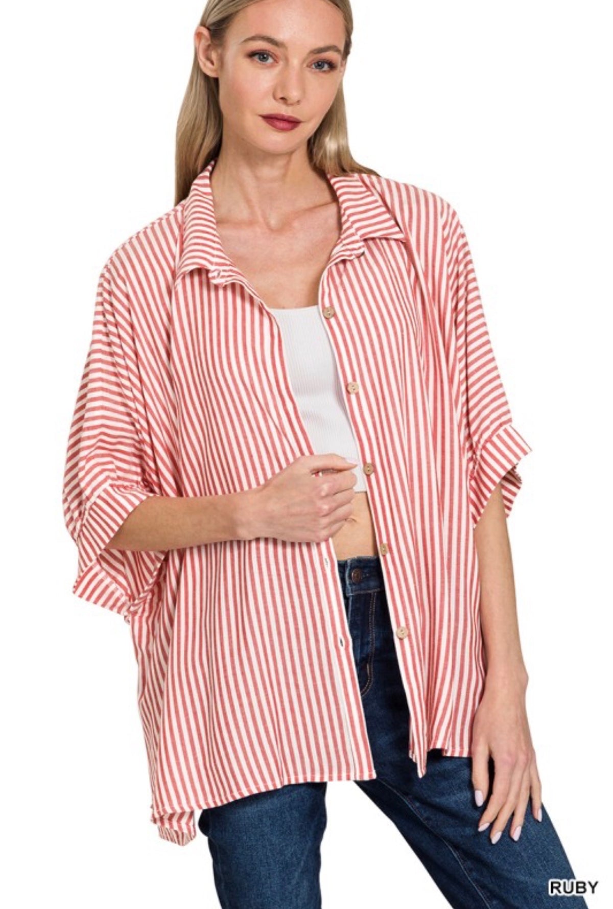 Ruby Stripe Short Sleeve Button Up