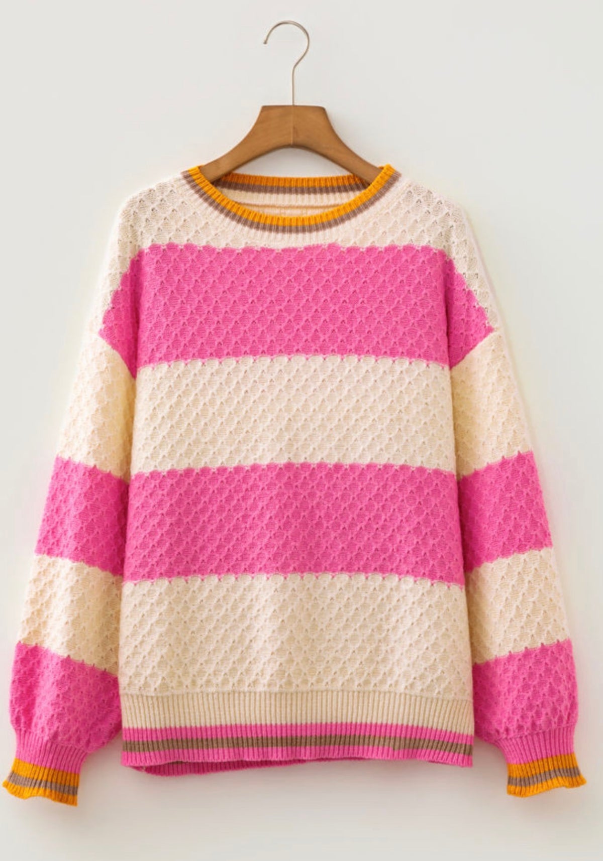 Pink Striped Textured Sweater