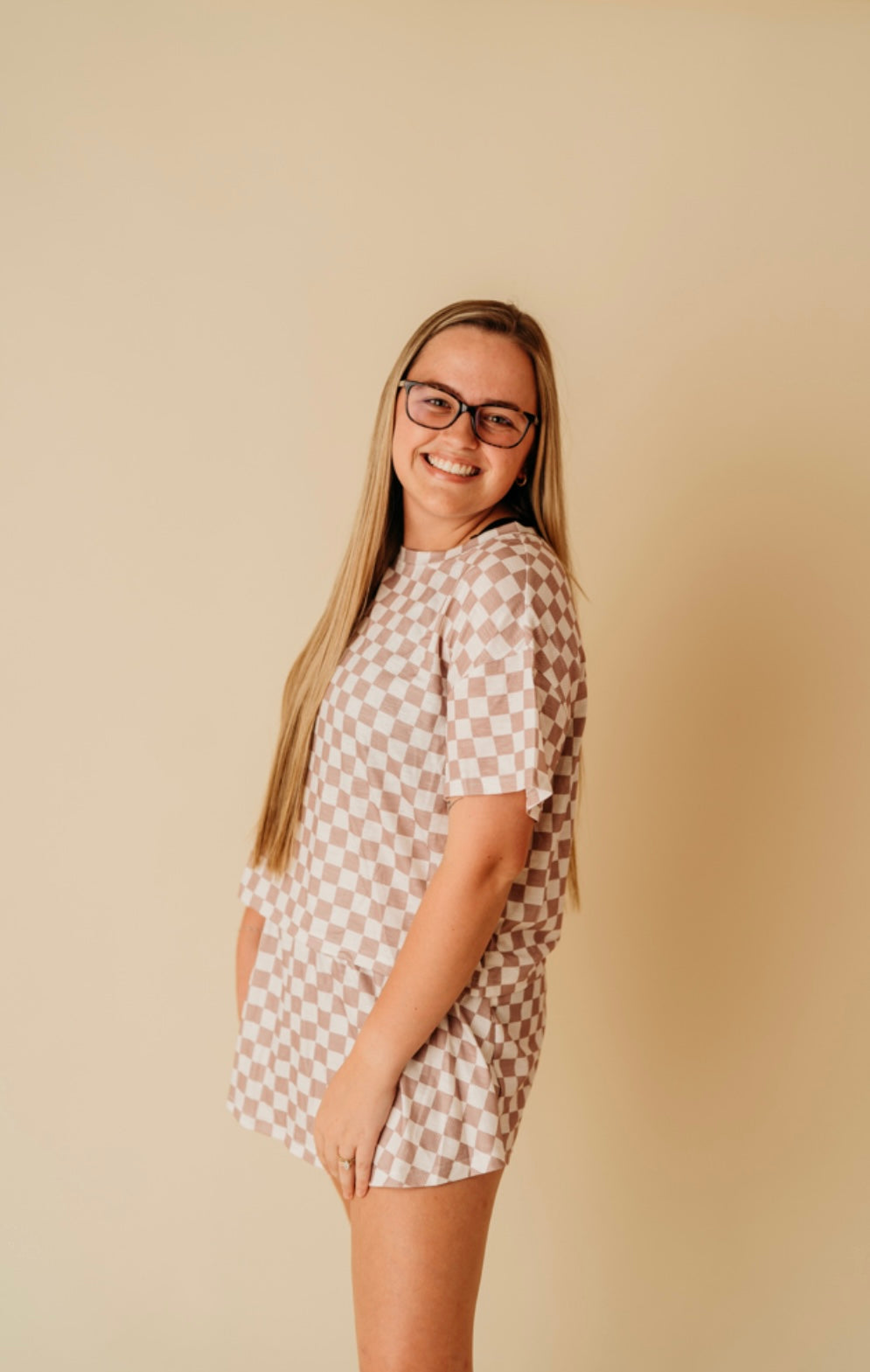 brown checkered top/skort set