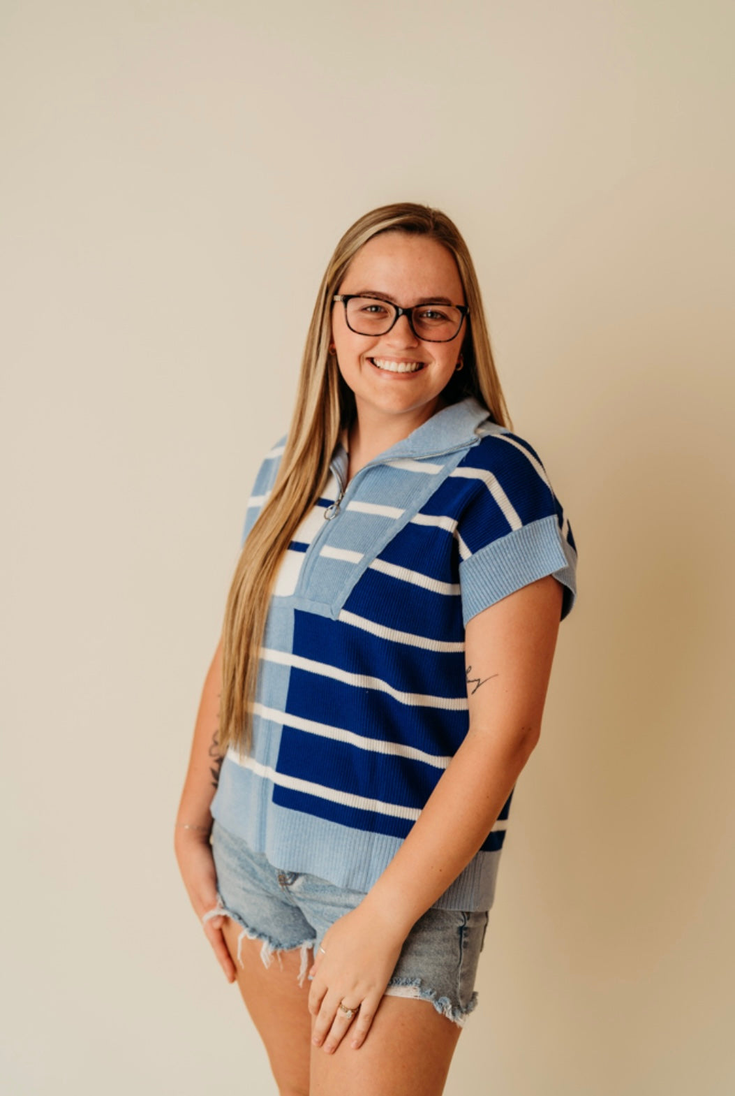 Sky Blue Quarter Zip Collar Sweater Vest