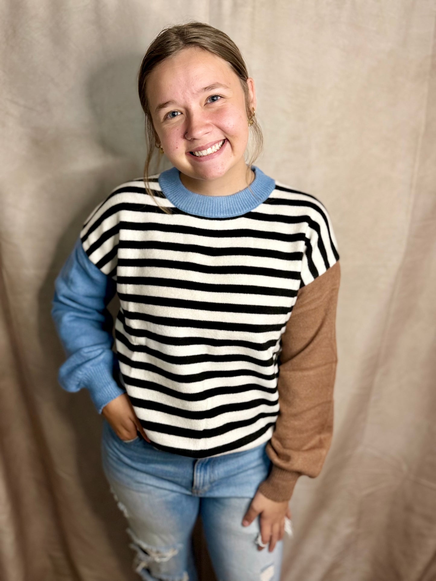 Colorblock Sleeves Stipe Sweatshirt