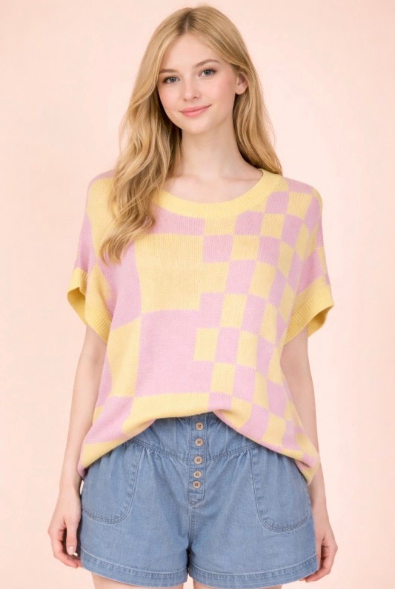 Yellow Mix Checkered Top
