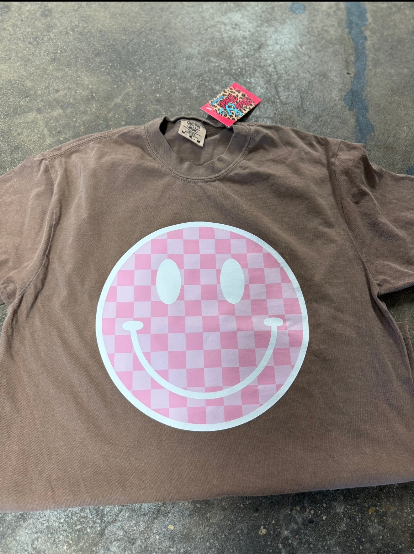 Pink checkered smiley Tee