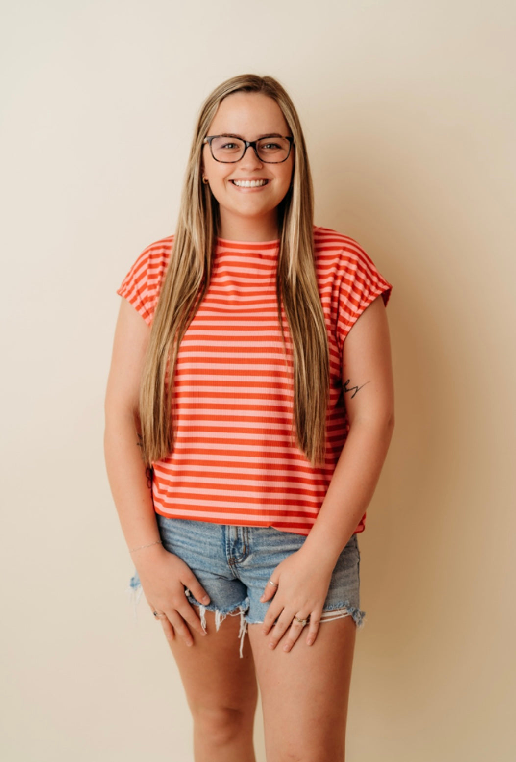Red Striped cap sleeve top