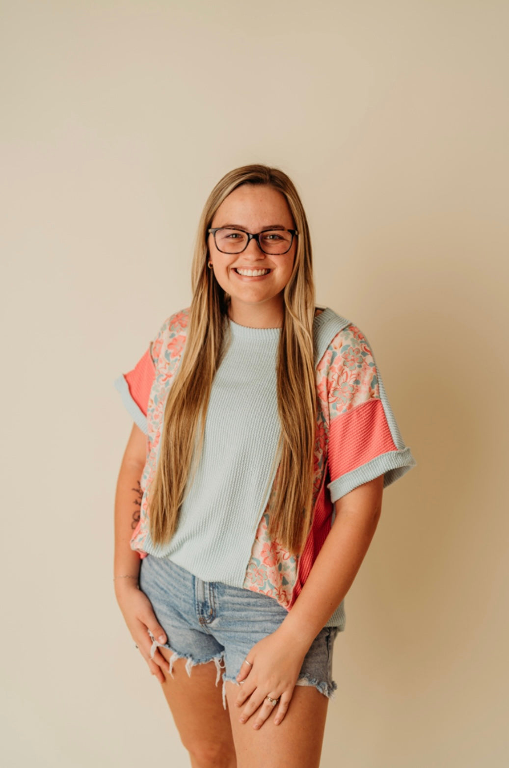 Mint short sleeve floral top