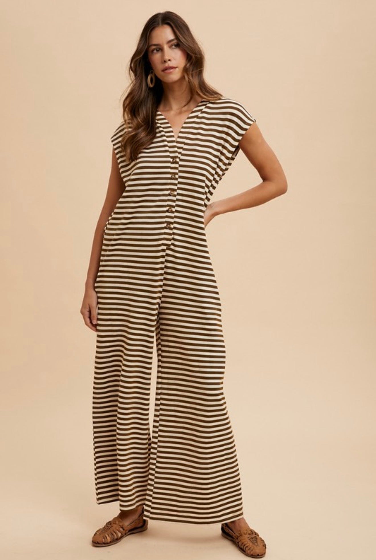 Mocha Stripe Baggy Jumpsuit