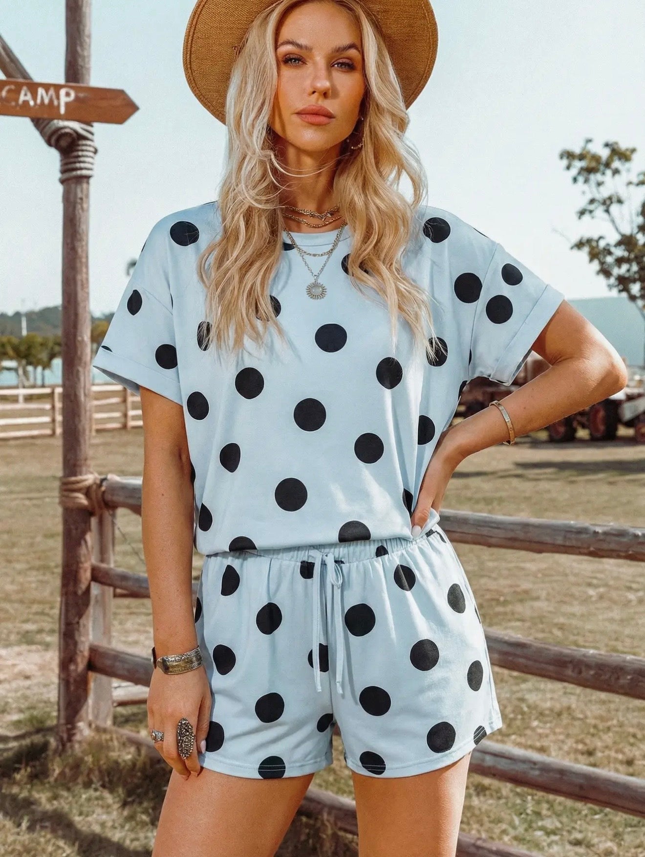 Blue Polka Dot Top/Short Set