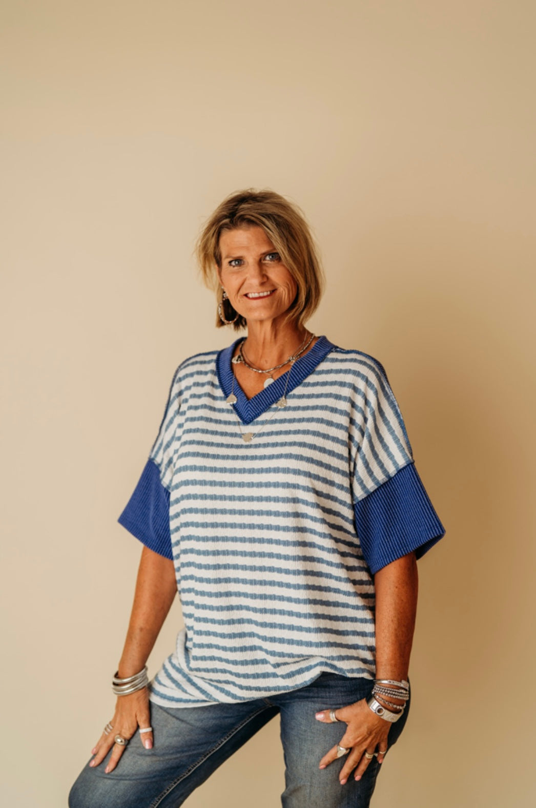 Royal Blue Bubble Stripe Top