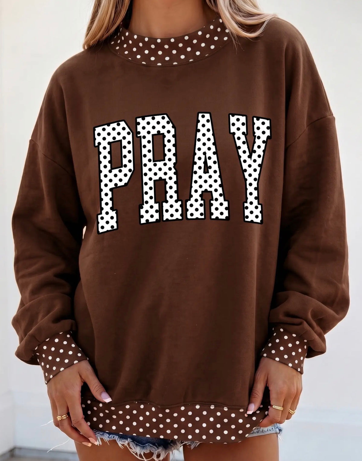 Pray Polka Dot Mock Neck
