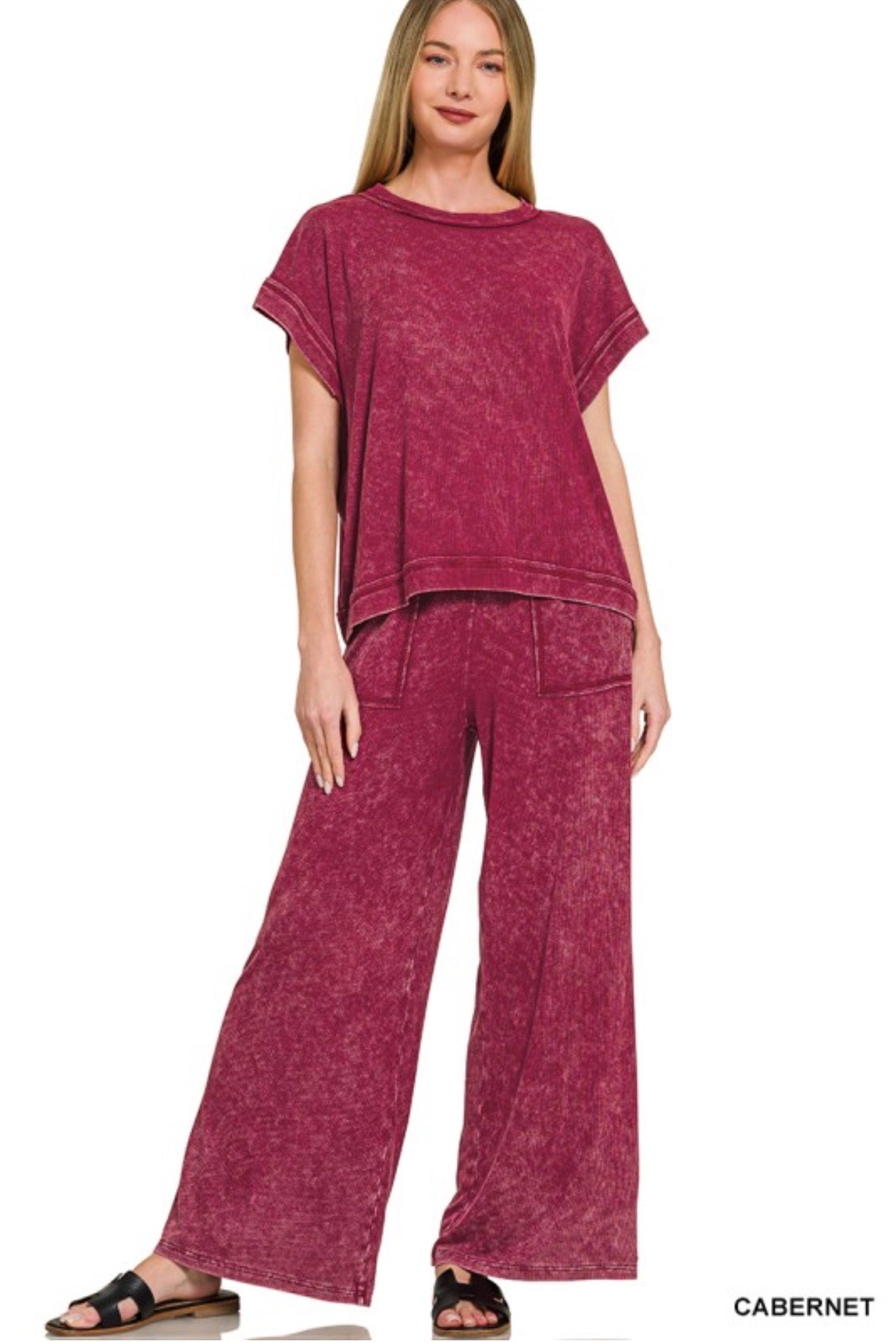 Cabernet Washed Top/Pants Set