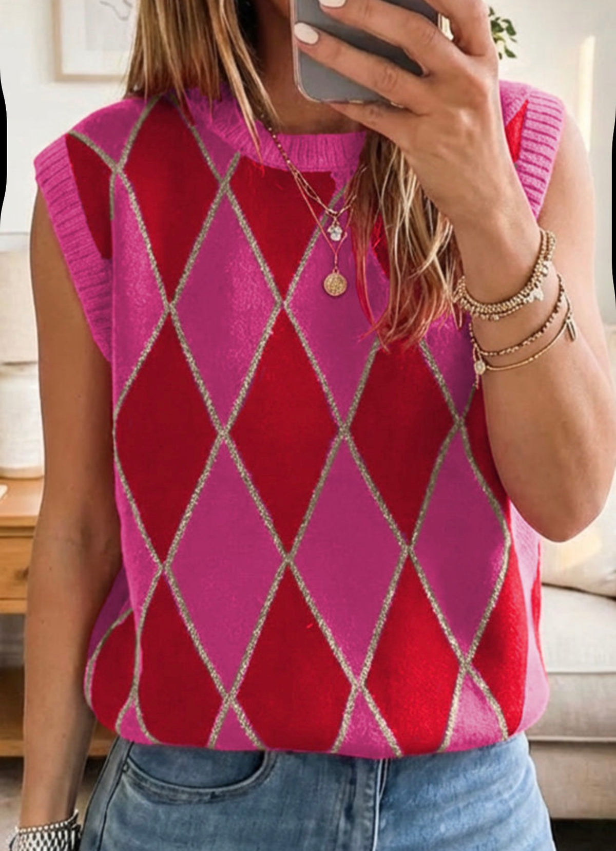 Rose Glitter Pattern Sweater