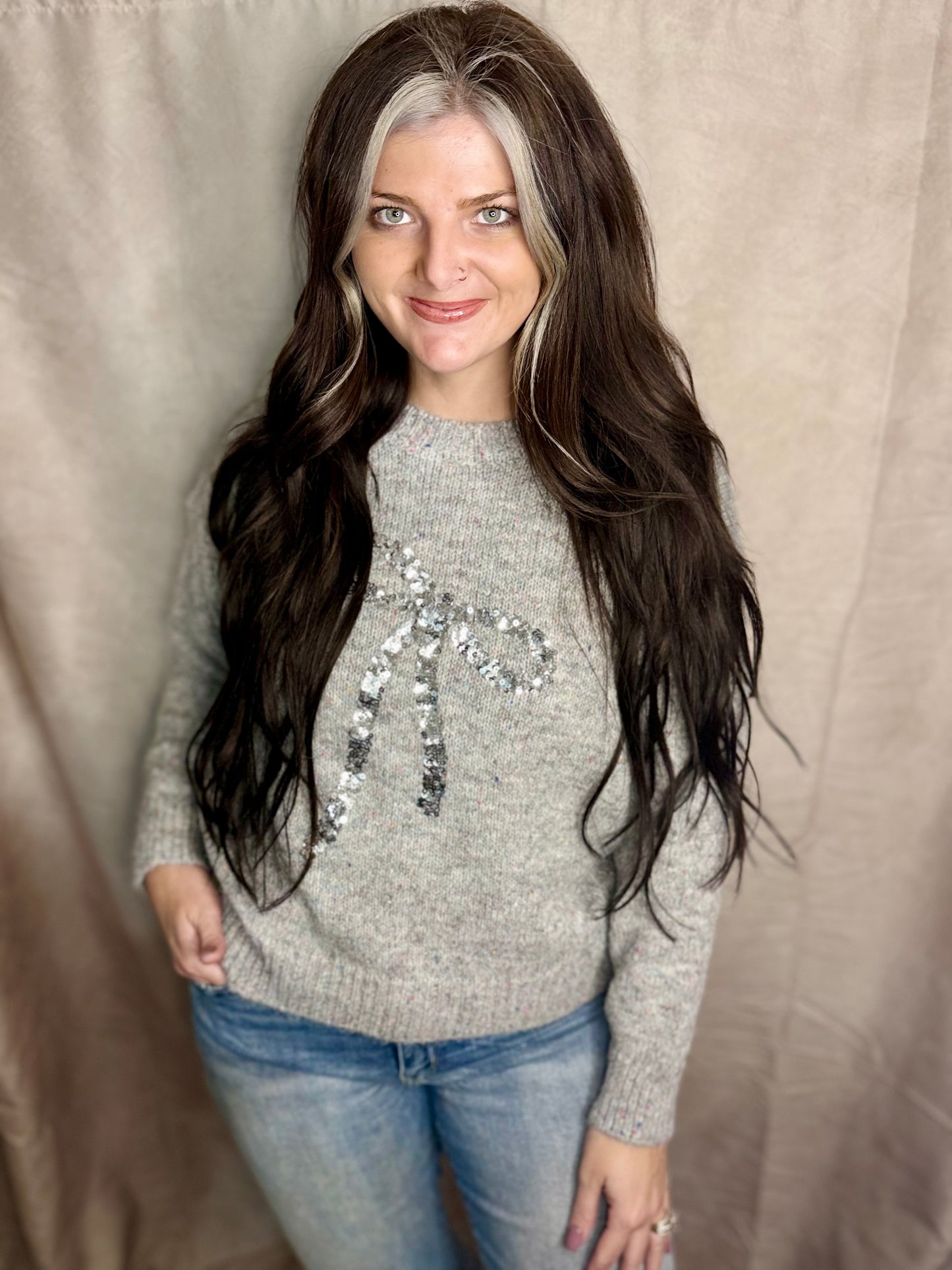 Sequin Bow Knit Sweater