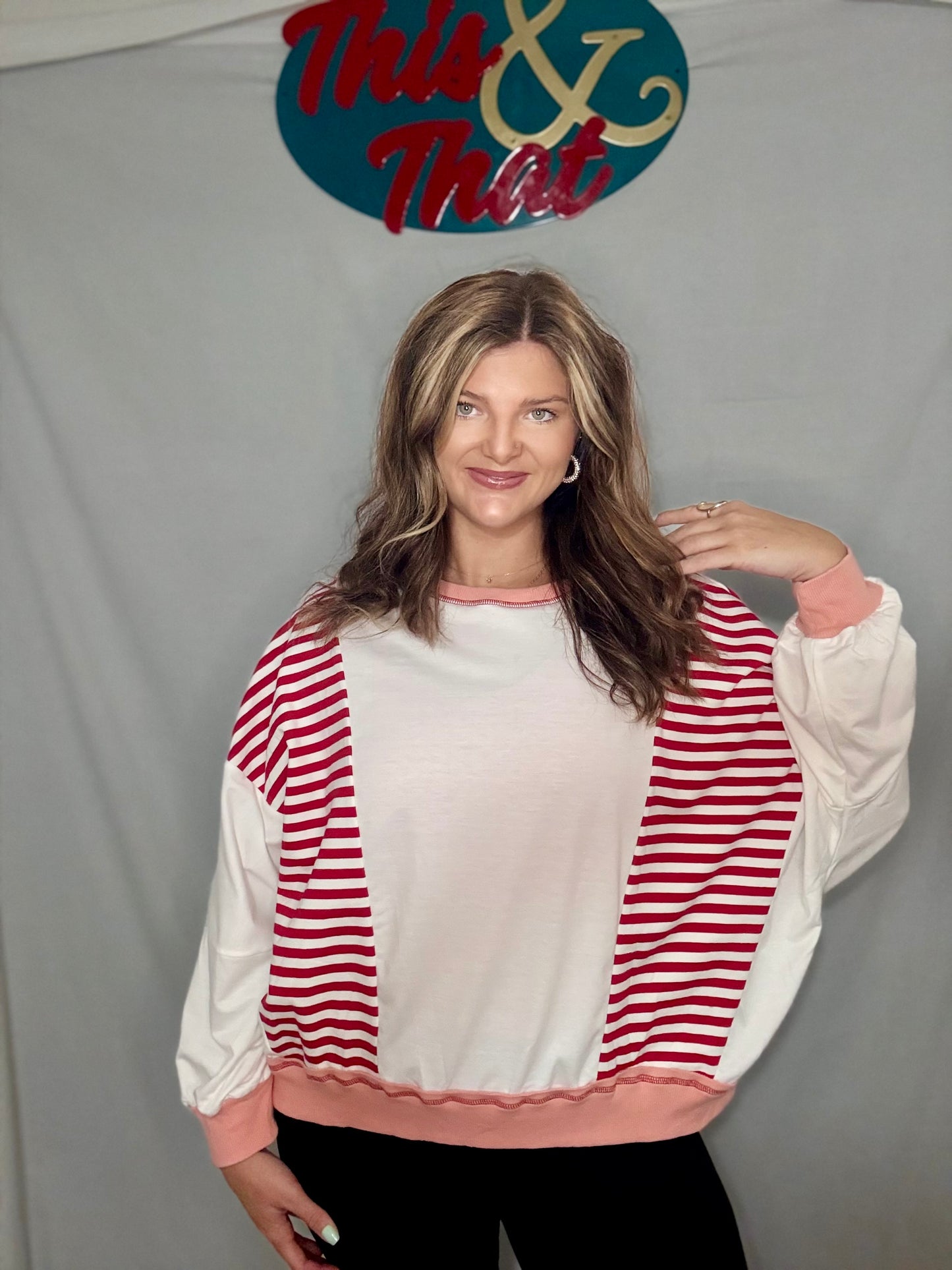 Red Stripe Colorblock Long Sleeve