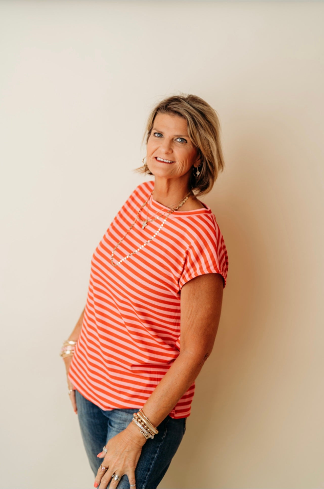 Red Striped cap sleeve top