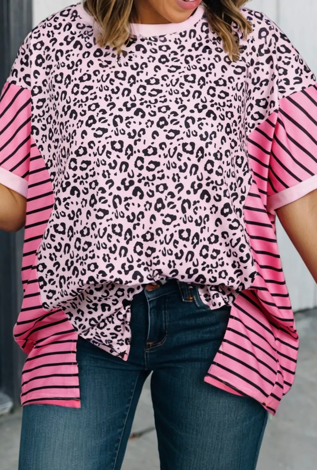 Pink Stripe/Leopard Oversized Top