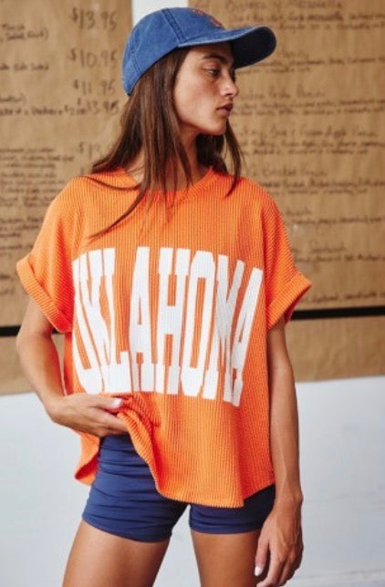 Orange Ribbed Oklahoma Top