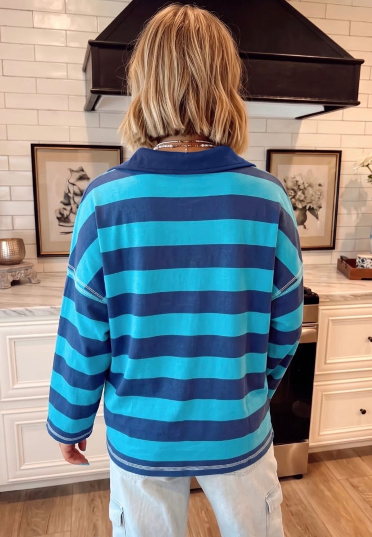 Blue Striped Polo Top