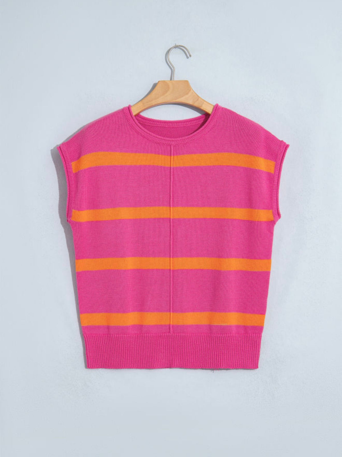 Pink Orange Stripe Short Sleeve Sweater
