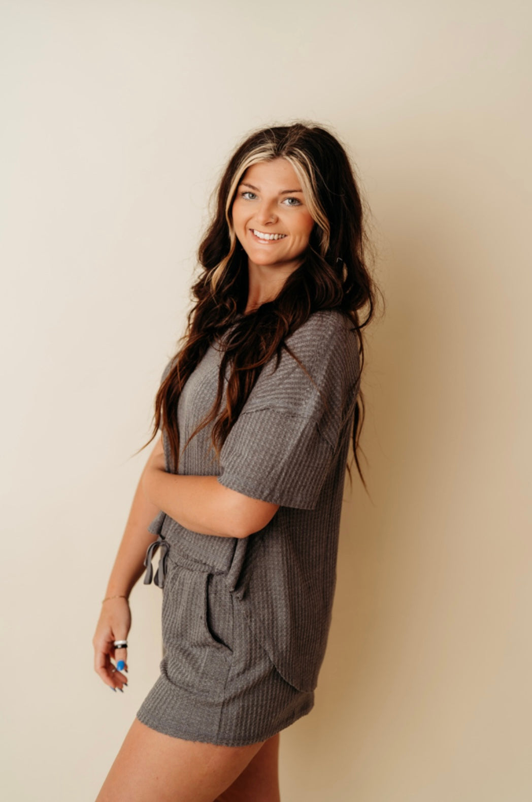 Gray Waffle Top/Short set
