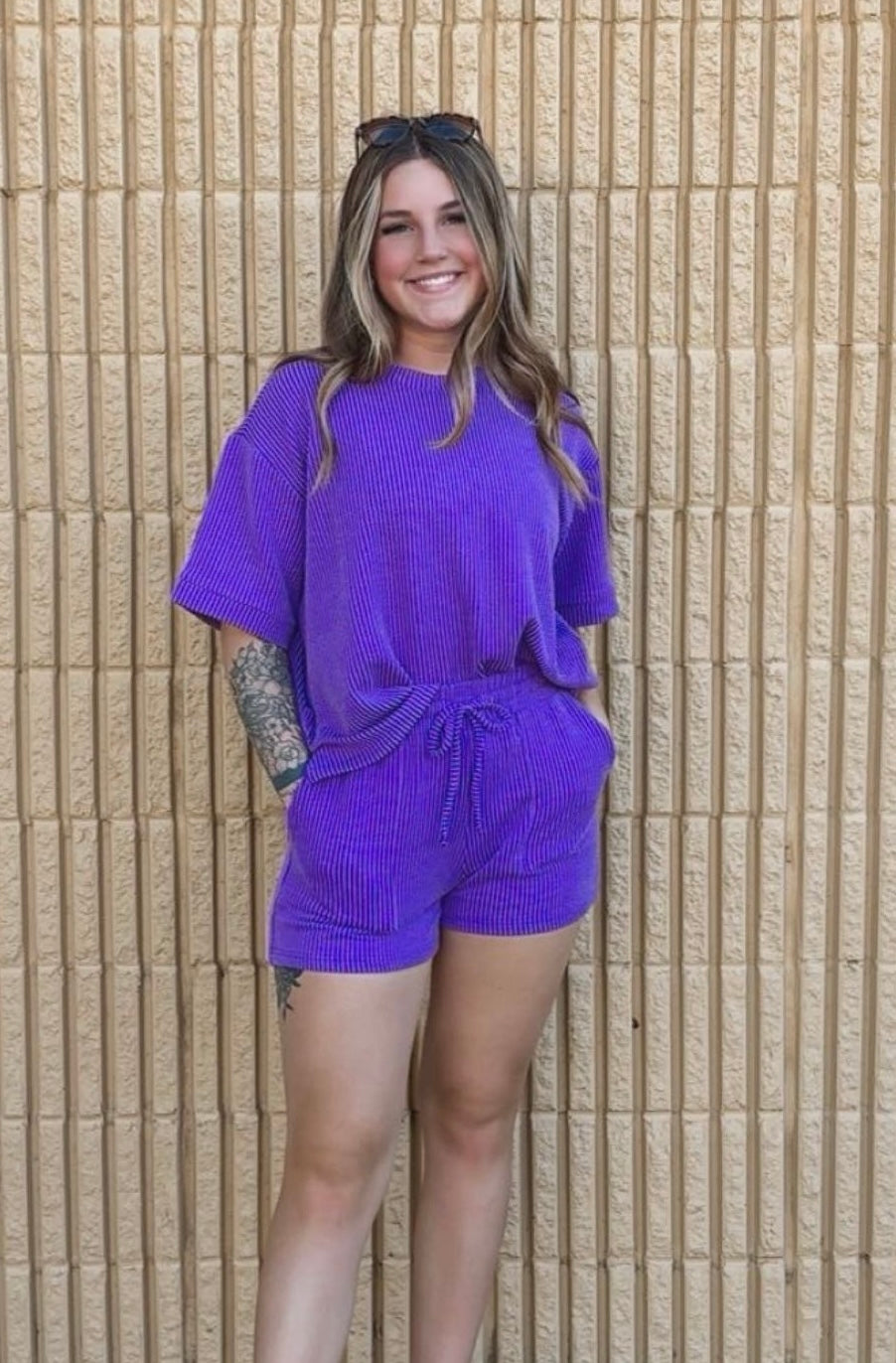 Purple Ribbed Top/Short Set