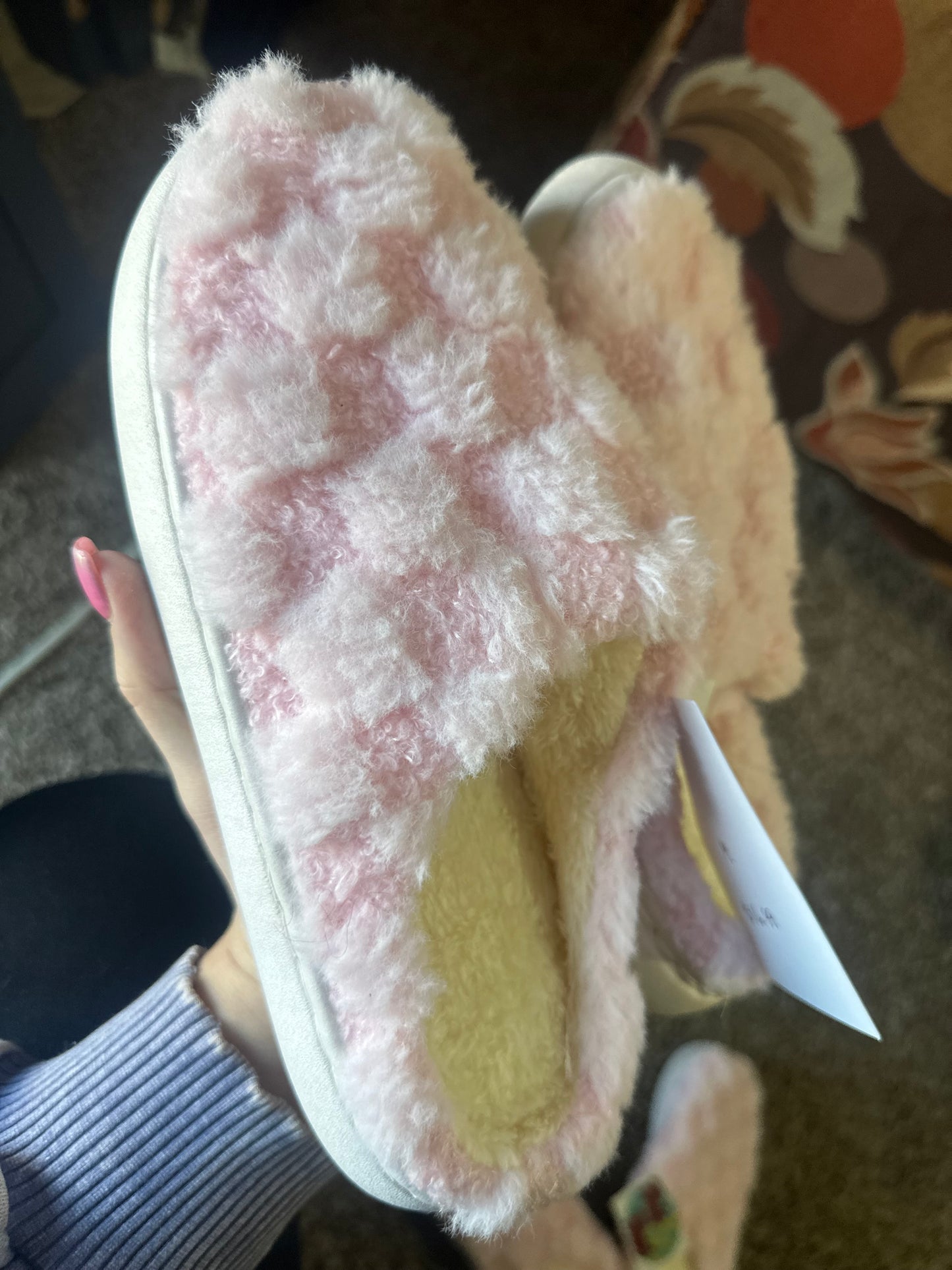 Pink check house shoes