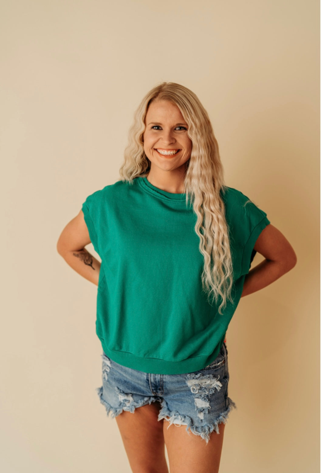 K Green French Terry Sleeveless Top
