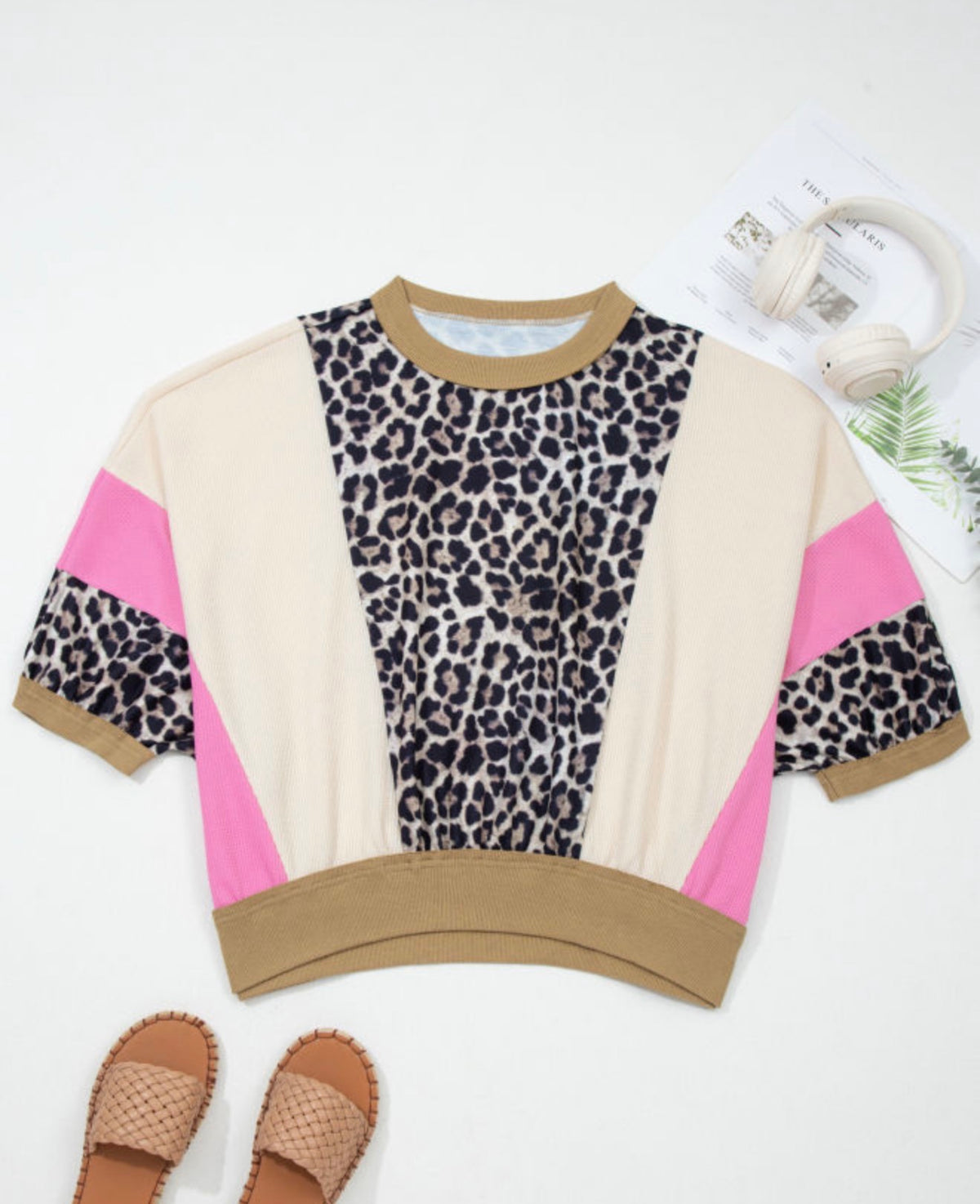 Brown Leopard Colorblock Top