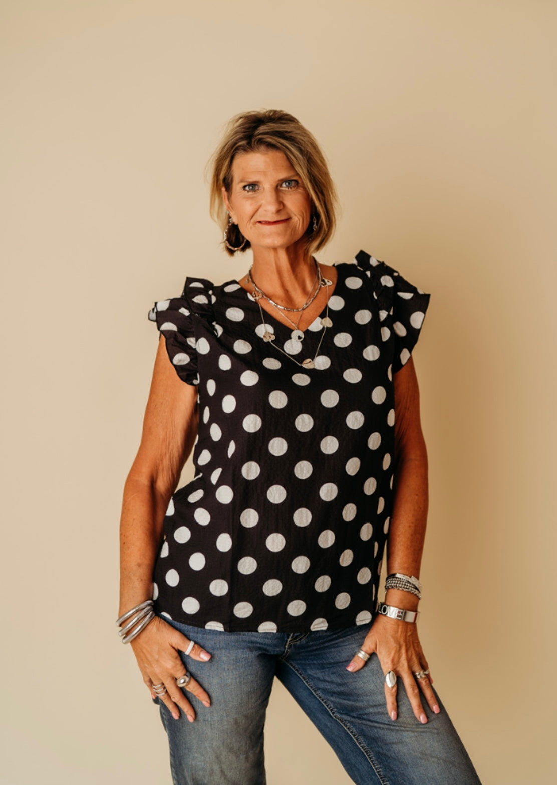 Polka Dot Ruffled Sleeve Blouse