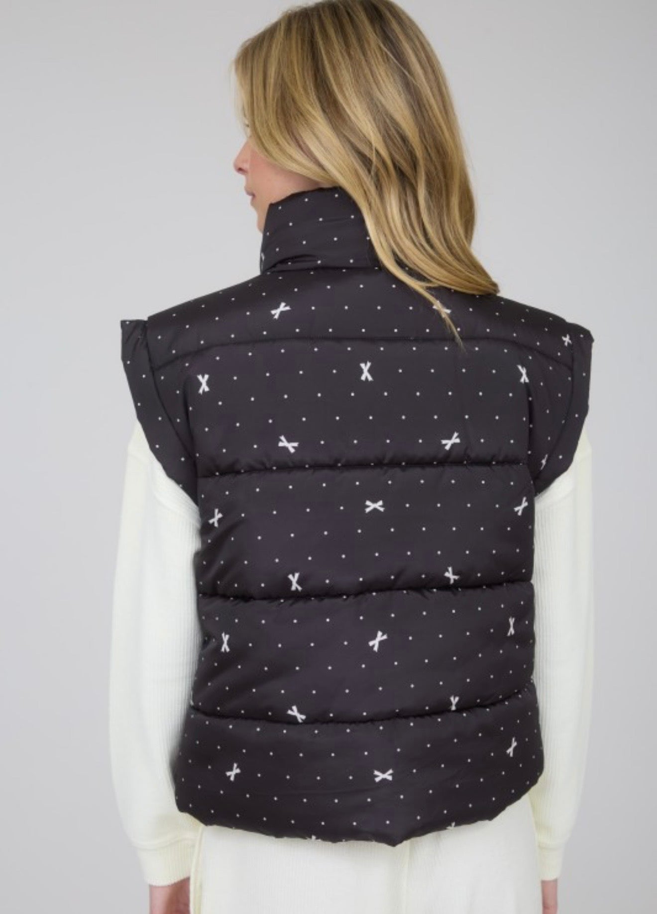Black Polka Dot & Bow Puffer Vest