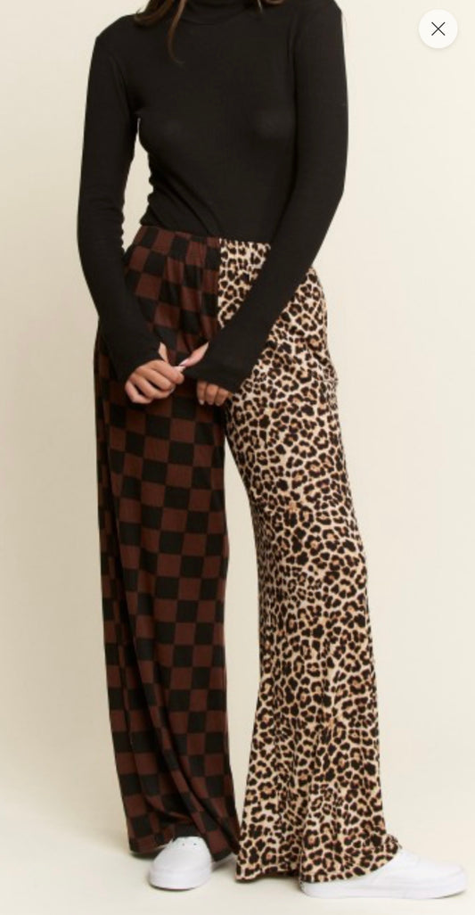 Split Leopard/Checkered Pants