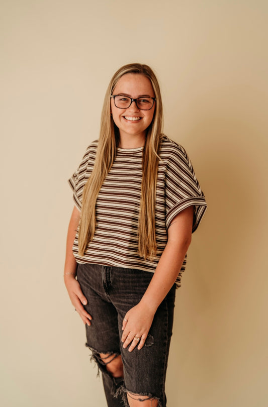 Brown Stipe Oversized Tee