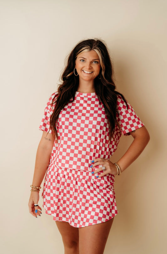 Pink checkered top/short set
