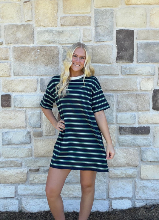 Navy Multi Stripe Tshirt Dress
