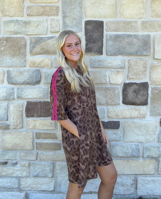Leopard/Pink Stipe Mini Dress