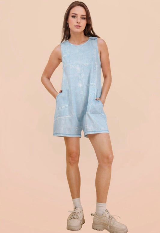 Blue Washed Casual Romper