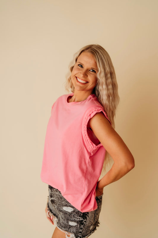 Pink Braided Cap sleeve top