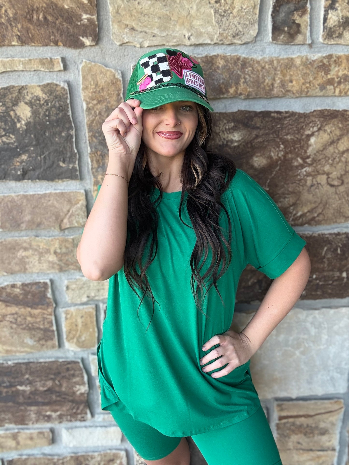 Green biker shorts & top set